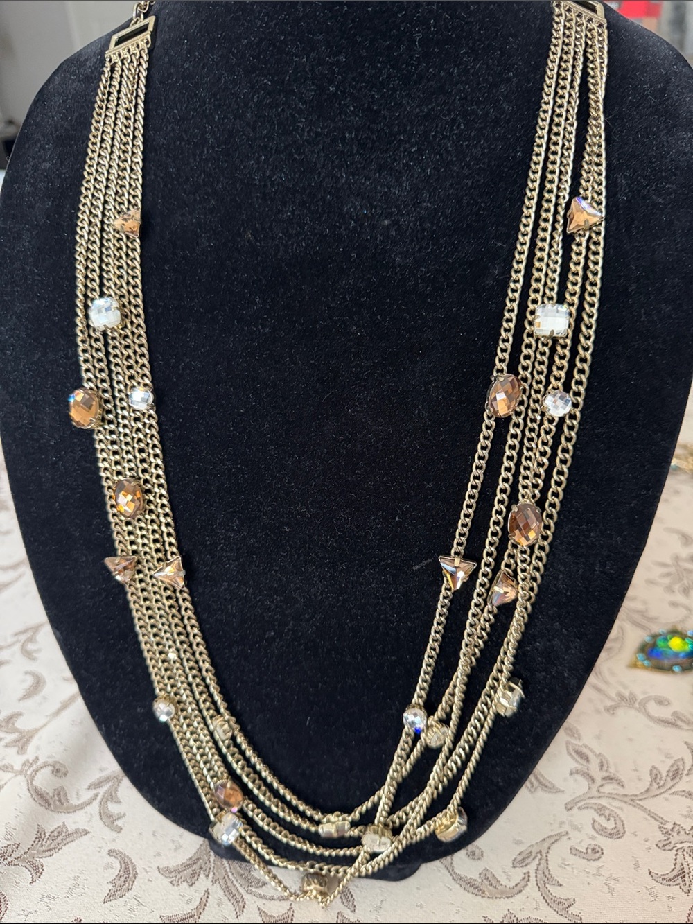 Gold Multi-Strand Crystal Accent Necklace